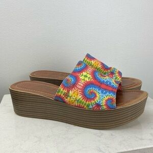 BLOWFISH MALIBU VEGAN TIE DYE PLATFORM SLIDE SANDALS